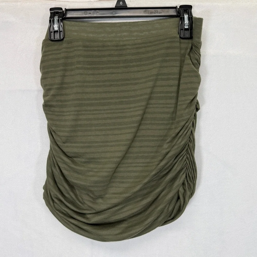 Free People Mini Olive Green Striped‎ Ruched Twist Tulip Skirt Size M Rush Party
